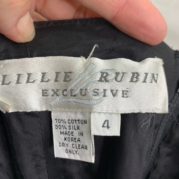 VTG Lillie Rubin Womens 4 Silk Floral Ruffle Bottom Poofy Dress Strapless 80s - Picture 3 of 11